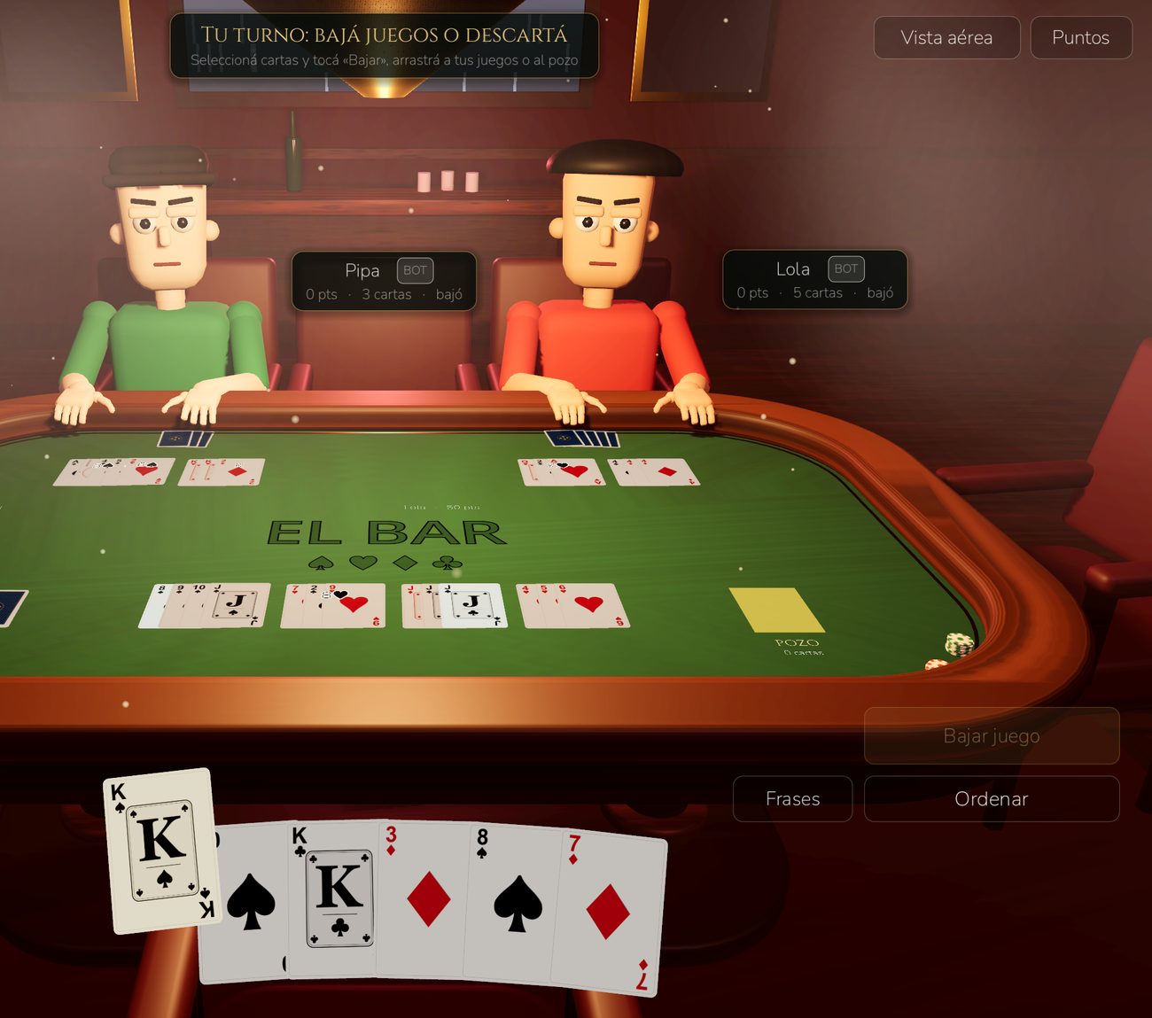 Partida de Loba con juegos bajados sobre el paño